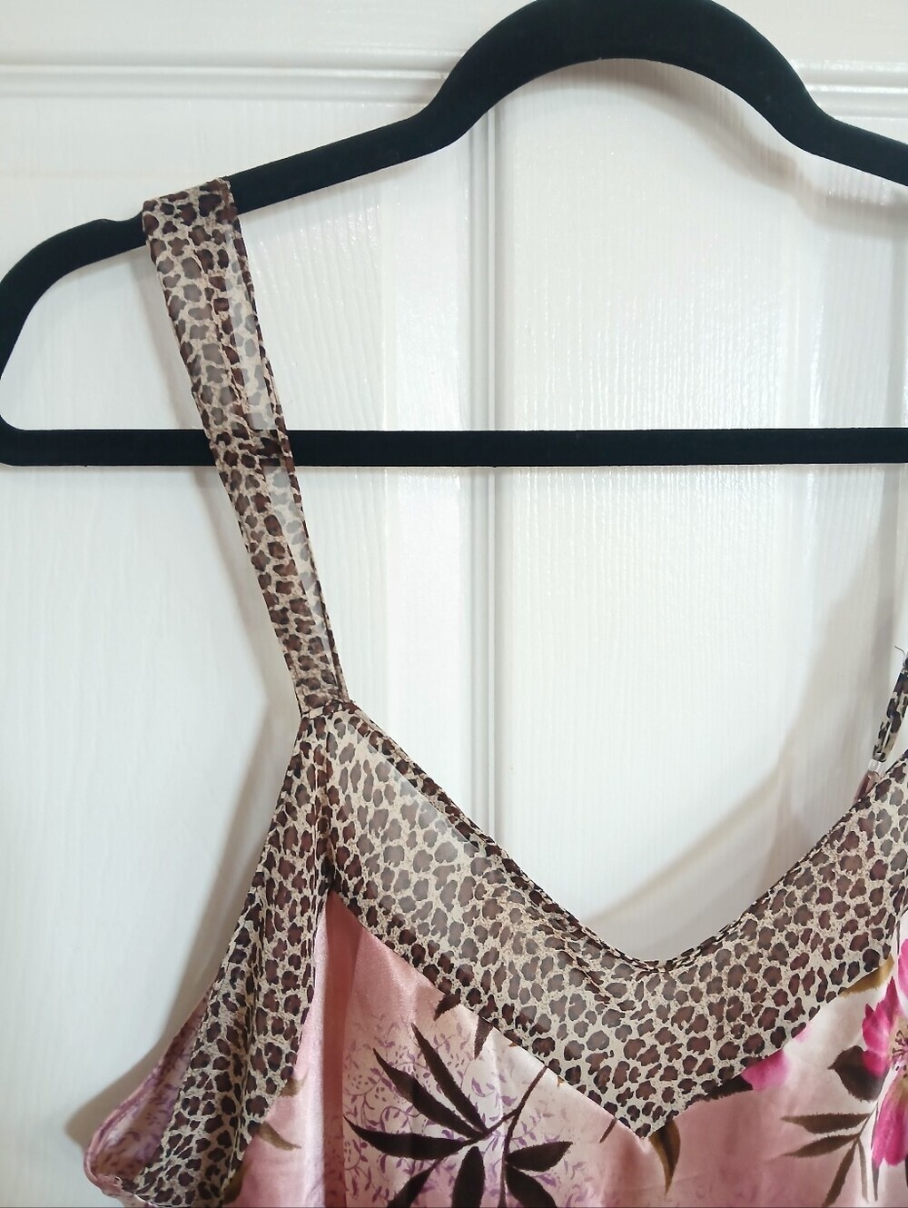 True Beauty By Emme Silky Floral Pink Slip Dress with Animal Trim Sexy Feminine - Picture 5 of 11